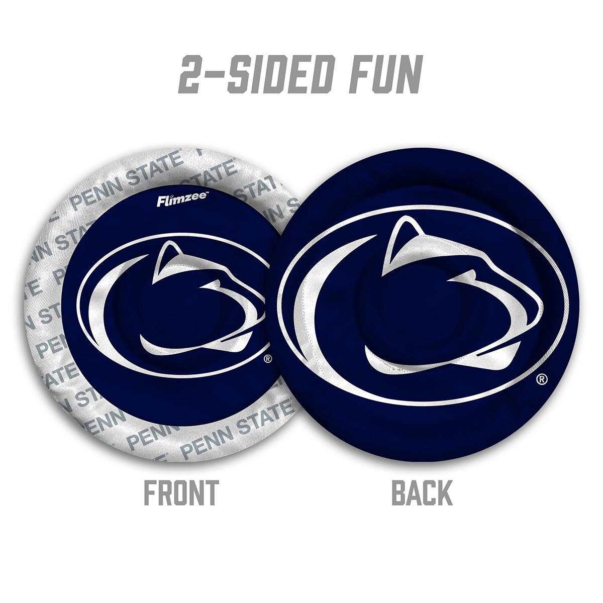 front and back of flimzee flying disc featuring Penn State graphics